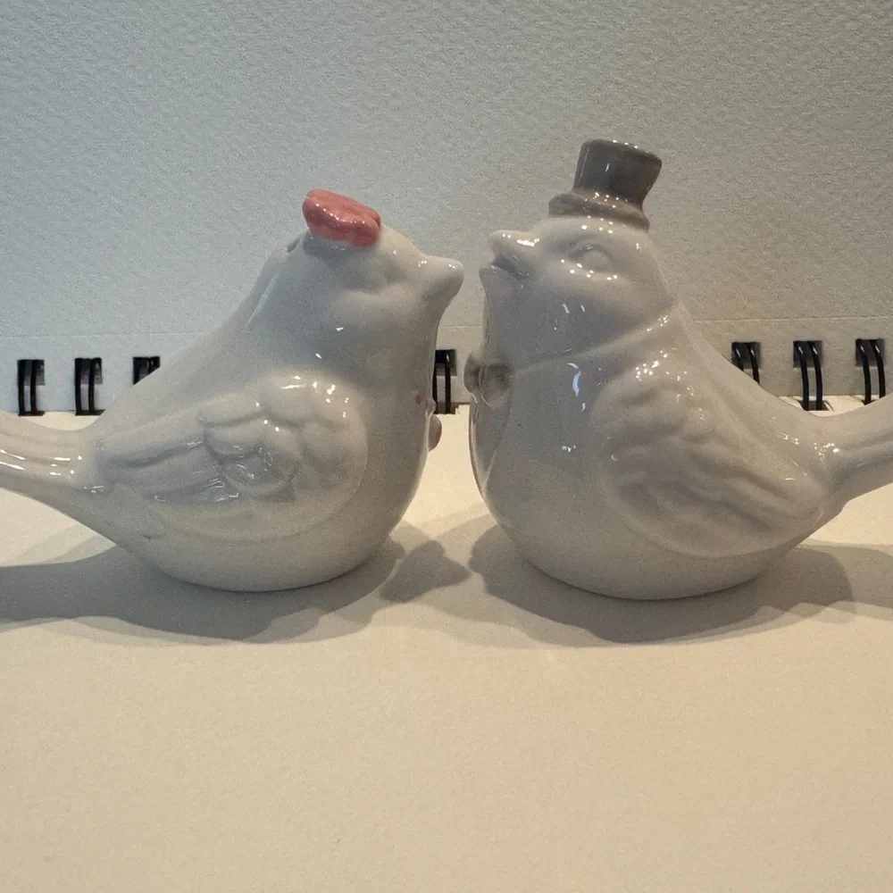 NEW Wedding Bride Groom Salt Pepper Shakers LOVE BIRDS NEW Ceramic Porcelain
